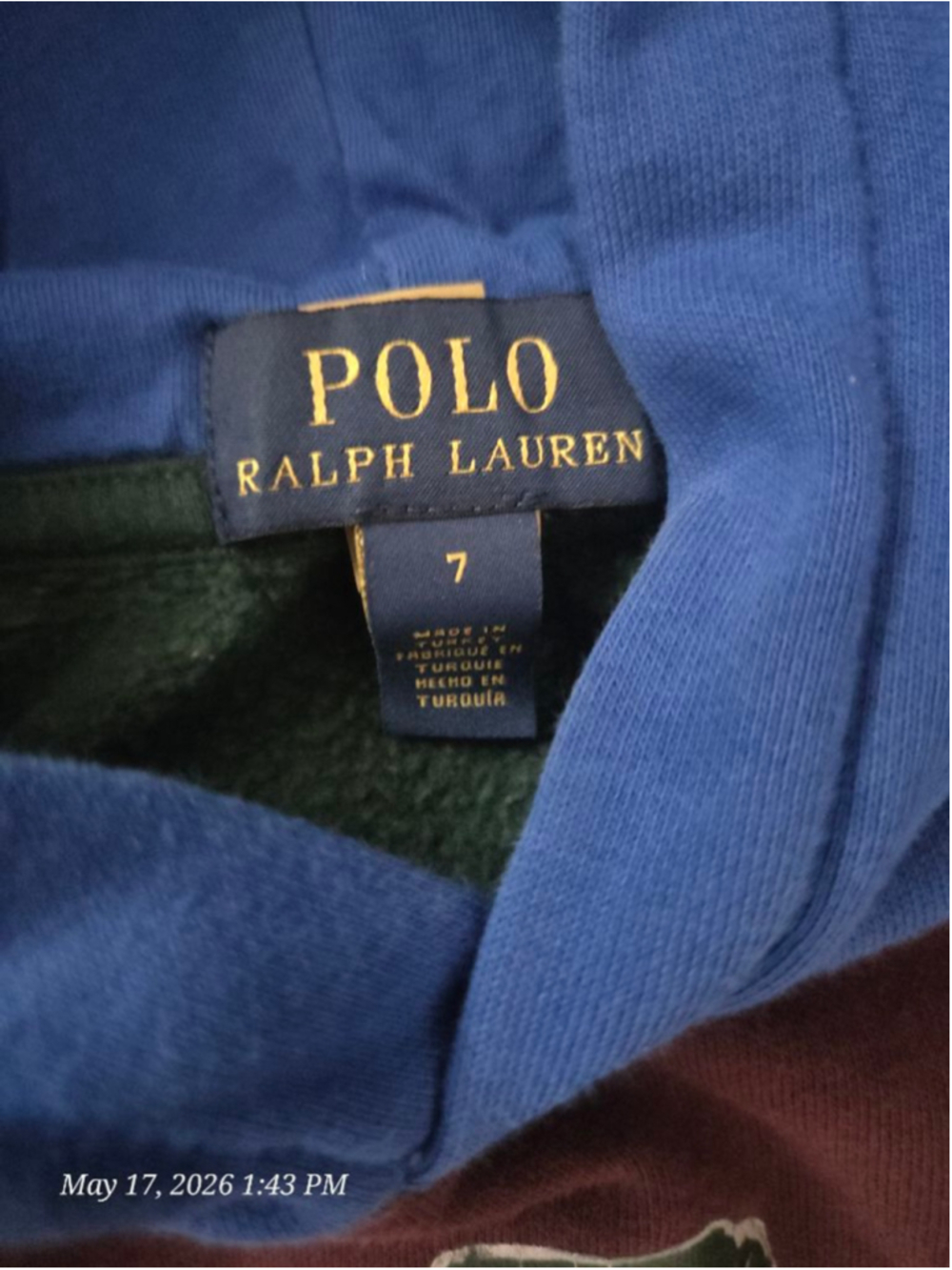 Boys Polo Ralph Lauren Hoodie Size 7 Burgundy Blue Yellow - Picture 4 of 5